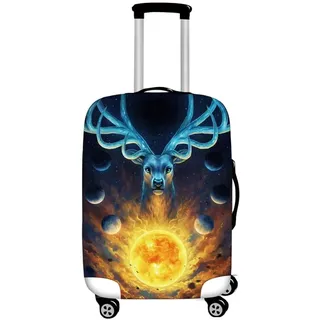 Surwin 3D Reise Kofferschutzhülle Waschbare Reisetasche Kofferbezug Elastisch Kofferhülle Gepäck Cover Reisekoffer Hülle Schutz Bezug Schutzhülle (Vollmond Elch,L (26-28 Zoll))