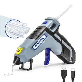 WORKPRO Akku Heißklebepistole 3,6 V, Klebepistole kabellos mit Akku 2600 mAh und 20 Klebesticks(7 * 100 mm), automatische Abschaltung, schnelles Aufheizen von 100 S für Basteln, Kunst und Reparatur