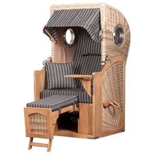 Mr. Deko Strandkorb - bene living - Ammersee Single Teak Bullauge - PE shell - Modell 500 - Einsitzer inkl. Liftersystem