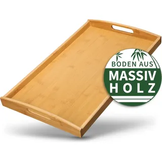 HEIMwert Tablett Serviertablett Holz - besonders stabiles und leichtes Holztablett mit Griff - rechteckig Tablett Holz Serviertablett groß - Hellbraun