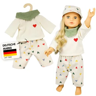 Heless Puppen-Kordhose "Herz-Konfetti" mit T-Shirt und Nickituch, Gr. 35-45 cm