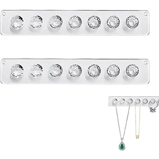 2 Stück Halskette Aufhänger Acryl Halsketten Halter Wand befestigte Schmuck Organizer hängen mit 14 Diamant Form Haken, Schmuck Aufhänger für Halskette, Geschenk für Mädchen Frauen,ketten aufbewahrung