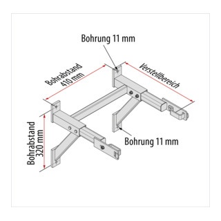 Hymer Wandkonsole verstellbar, Aluminium, Verstellbereich 650-800 mm