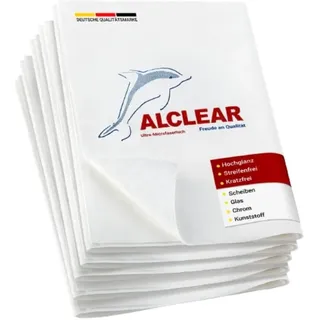 AlClear Mikrofaser Scheibentuch Set – 5er-Pack Fenstertücher 60×45 cm, streifenfreie Glastücher – fusselfrei, spart Zeit ohne Nachtrocknen – Designed in Germany – für Haushalt & Autoscheiben