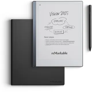 reMarkable 2, Marker Plus und Book Folio Schutzhülle schwarzes Leder Grafiktablet, Schwarz