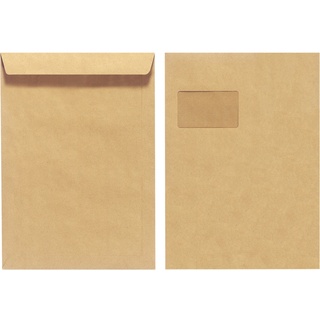 Herlitz Versandtasche C4 90 g Nassklebend mit Fenster, Recyclingpapier, blauer Engel, 10-er Packung, eingeschweißt, braun