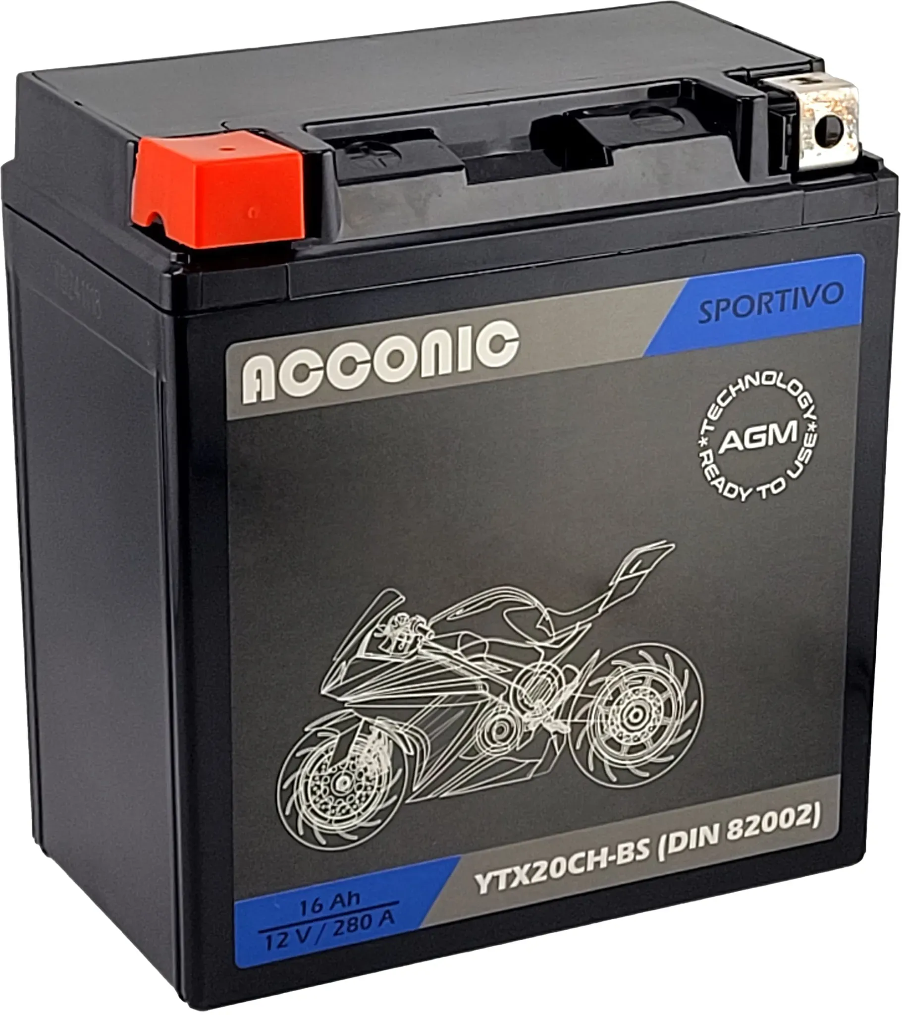 ACCONIC Sportivo AGM YTX20CH-BS Motorradbatterie 16Ah 12V (DIN 82002)