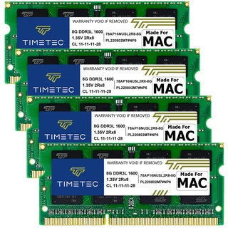 Timetec 32GB KIT (4x8GB) kompatibel für Apple DDR3L 1600MHz PC3L-12800 CL11 für iMac (Mitte 2011, Ende 2012, Ende 2013, Ende 2014 Retina 5K, Mitte 2015 Retina 5K) SODIMM Speichermodul MAC RAM Upgrade