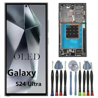 OLED Galaxy S24 Ultra Bildschirm Ersatz für Samsung S24ultra Display Touchscreen Digitizer Montage SM-S928B SM-S928B/DS LCD Unterstützung Fingerabdruck und S-Pen (Schwarzem Rahmen+Reparaturwerkzeuge)