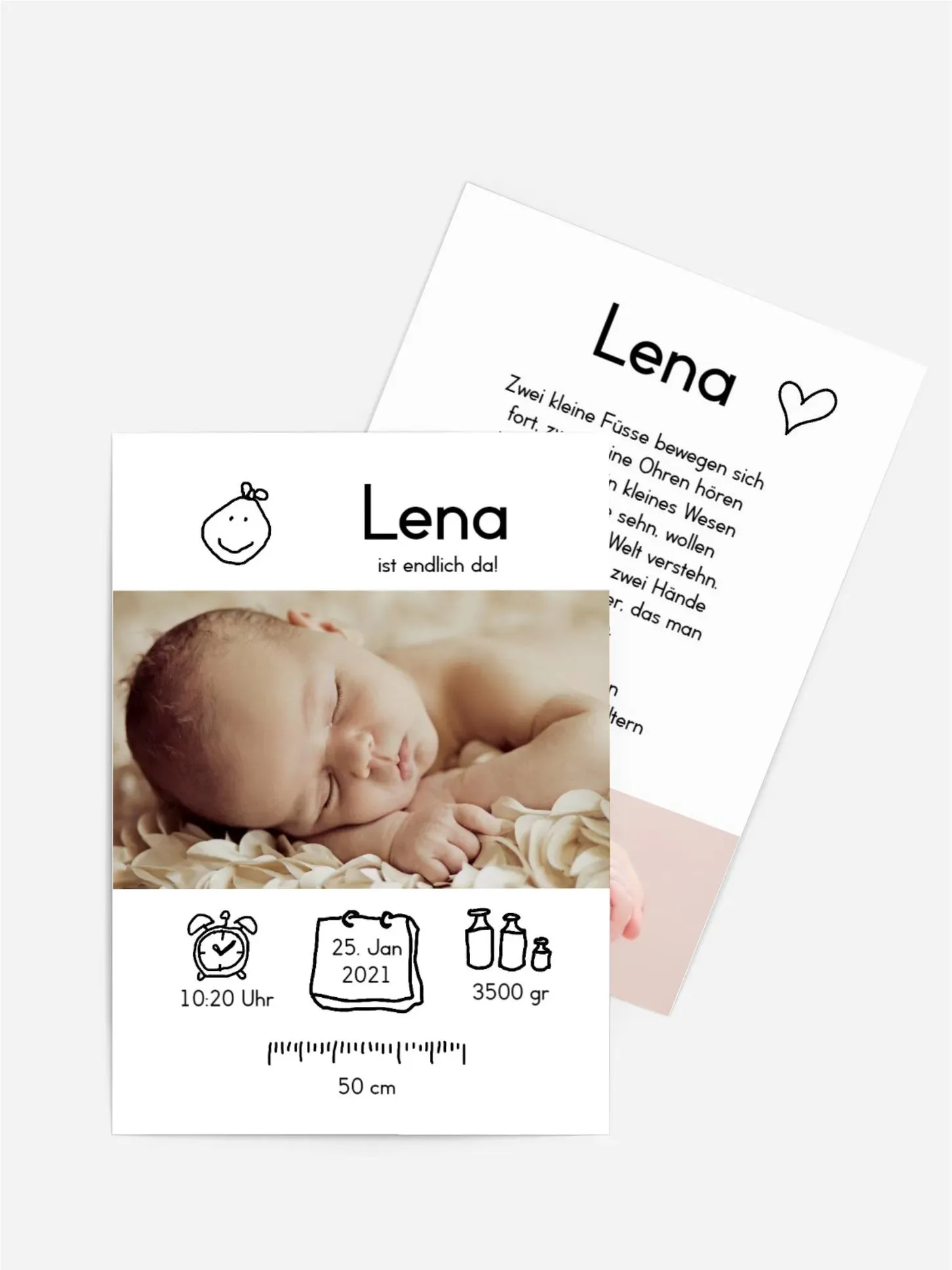 Geburtskarten selbst gestalten mit Spruch und Fotos im Onlinedesigner bei Meine-Kartenmanufaktur.de