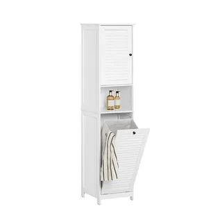 SoBuy Hochschrank mit ausklappbarem Wäschesack Holz 40x170x38 cm, Badezimmer, Badezimmerschränke, Hochschränke