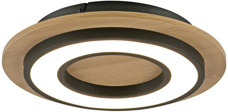 LED Deckenleuchte schwarz rund Metall und Holzdekor 3000K warmweiß