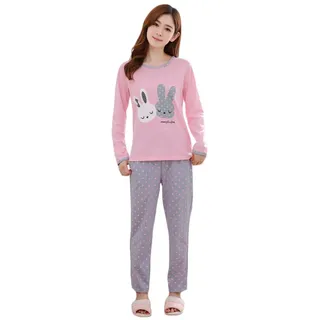 ORANDESIGNE Damen Schlafanzug Set Langarm Shirt und Lang Schlafanzughose Sleepwear Pyjama Set Casual Süß Bequem Zweiteilige Nachtwäsche Hausanzug Grau 40 - 40