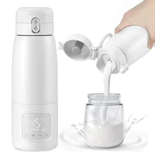 Flaschenwärmer Baby Unterwegs, 500ml Tragbarer Baby Flaschenwärmer, Schnelle Erwärmung, 37 bis 55 Grad Einstellbar, Auslaufsicher, 20 Stunden Akkulaufzeit Bottle Warmer für Muttermilch, Milch, Wasser