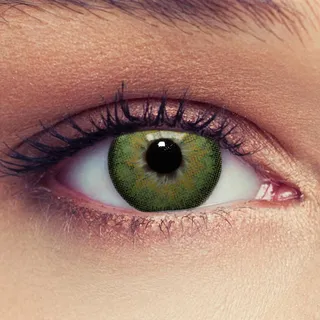 DESIGNLENSES, grüne farbige Kontaktlinsen mit Stärke für einen natürlichen Effekt, 1 Paar (2St), Monatslinsen geeignet für dunkle Augen + Gratis Behälter -2,50 "Dimension Green"
