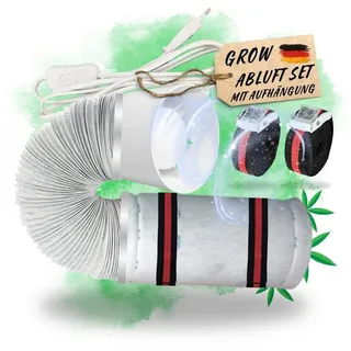 TronicXL Grow Abluft Set 100mm leise mit Aktivkohlefilter Aufhängung Belüftungsset für Growbox Lüfter Abluftlüfter Abluftschlauch mit Kabel Schalter kompatibel mit Spiderfarmer Jung Homebox Vivosun
