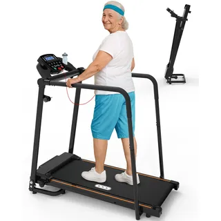 CIIHI Laufband für Senioren – Laufband für Zuhause Klappbar mit 136 kg Traglast – Langen Handläufen – Heimtrainingsgerät für Senioren mit Handyhalterung & Getränkehalter