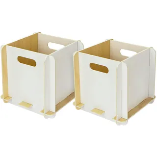 HMF Aufbewahrungsbox aus Holz zum Zusammenstecken, 2er Set, passend für Bücherregale, 25 x 25 x 25 cm, Weiß