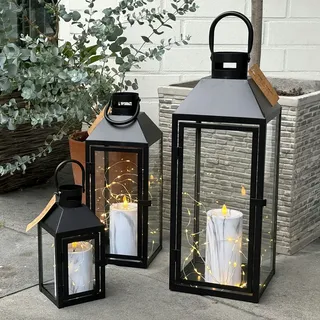 Mojawo 3er Gartenlaternen Laternen Metall Windlicht Schwarz H23/39/49cm