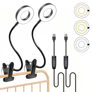 Does Not Apply Foneso Klemme Lampe, 48 LEDs Dimmbare Leselampe Bett, 3 Modi und Stufe 10 Dimmen, 360° Flexibel USB Lampe für Lesen, Reisen, Schlafzimmer, Büro (Schwarz, Nicht wiederaufladbar),2er-Pack