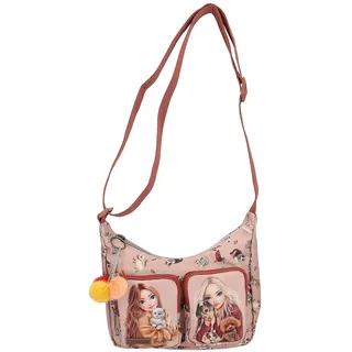 TopModel Fur Ever Friends Umhängetasche für Mädchen, Rosa mit Kunstfell-Pompons, 2 Außentaschen, Modische Kindertasche mit Tiermotiven