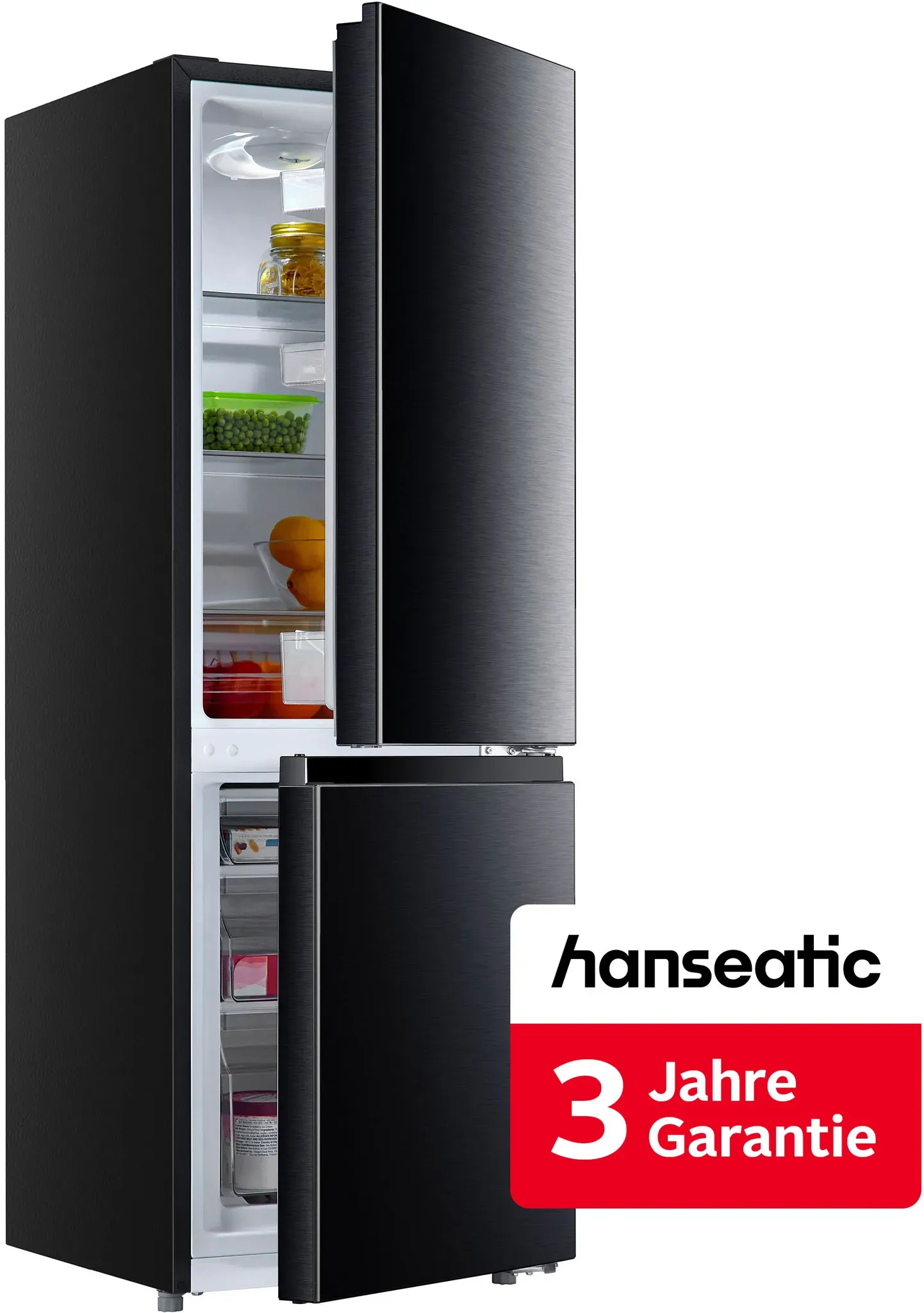 HANSEATIC Kühl-/Gefrierkombination "HKGK14349B", Energieeffizienz: B (A-G), silber (schwarz edelstahl), Rechtsanschlag, wechselbar, Kühlschränke, inkl. 3 Jahre Herstellergarantie, Topseller