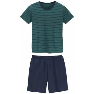 LE JOGGER le jogger® Pyjama, (2 tlg., 1 Stück), Schlafanzug mit gestreiftem Oberteil le jogger® petrol-marine