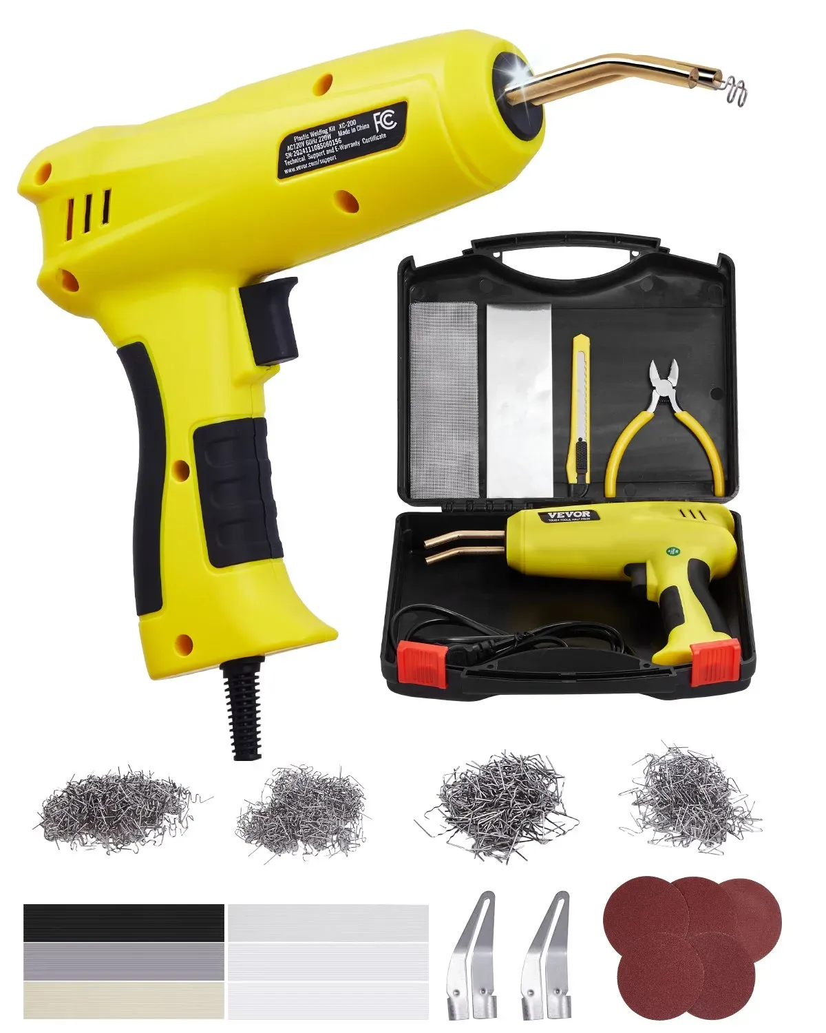 VEVOR Kunststoff Schweißgerät, 220 W Kunststoff Reparatur Set mit 800 Heißklammern & 56 Schweißstäben, Schweißpistole mit LED-Licht, Tragetasche für Kajaks, Spielzeuge, Auto-Stoßstangenreparatur