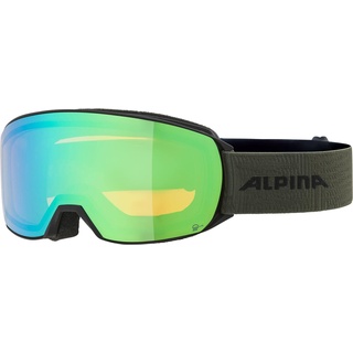 Alpina NAKISKA Q-LITE - Verspiegelte, Kontrastverstärkende OTG Skibrille Mit 100% UV-Schutz Für Erwachsene, black-olive matt, One Size