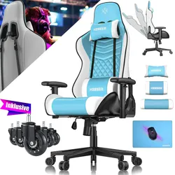 KESSER® Gaming Stuhl Ergonomisch Bürostuhl mit Kopfstütze & Lendenkissen   Racing Gamer Stuhl 150kg belastbar    Armlehne 360°   Drehbarer Schreibtischstuhl Gaming Chair + Gummi-Rollen