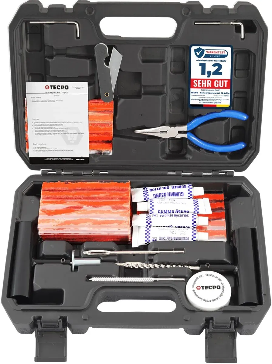 TECPO Reifenreparatur Set 78-tlg. Pannenset Reifen Reparaturset...