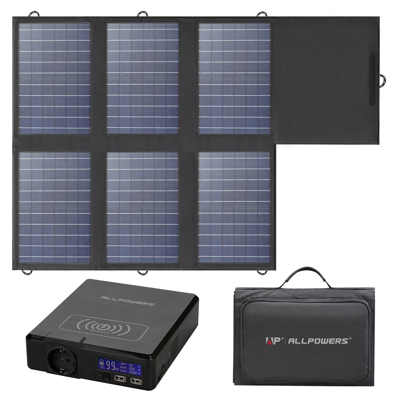 ALLPOWERS Solar Powerbank 41600 mAh 200 W tragbares Kraftwerk mit Solarpanel 60 W, DC, USB, USB-C-Ausgang für Camping, Laptop, iPhone