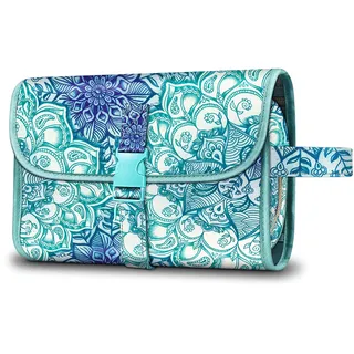 Fintie Tragbare Kulturtasche Kosmetiktasche Reisetasche, Große wasserdichte Aufhängen Make-up Organizer Stauraum Tasche für Damen Mädchen, Smaragdblau