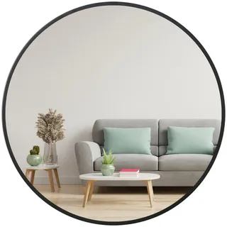 Albatros Spiegel rund schwarz mit Metallrand, 50cm Durchmesser, für Wohnzimmer, Badezimmer, Flur, Schlafzimmer, groß, Wand