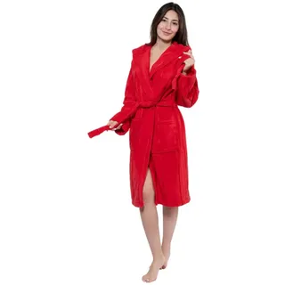 MAIAS art home Unisex-Bademantel Volina Frottee Damen & Herren 100% Baumwolle, Langform, frottee Baumwolle, mit Kapuze & aufgesetzten Taschen, Bindegürtel, Unisex, ideal als Hausmantel, Morgenmantel oder für die Sauna rot L