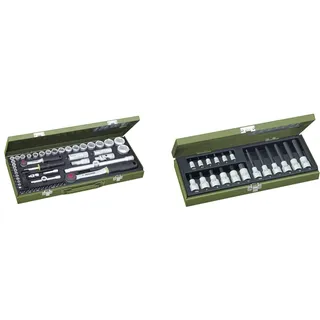 PROXXON Steckschlüsselsatz, Komplettkasten mit 1/4"-und 1/2", 56 , 23040 & Spezialsatz für Innensechskantschrauben, 18-teiliges Werkzeug-Set mit Stahlkasten, 23100