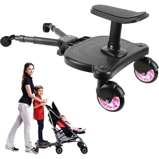 Buggy Board mit Sitz, Stehbrett, Kleinkinder, Kinderwagen-Board, stabiles Zweirad-Design mit Sitz (Rosa)