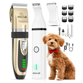 Oneisall 2 in1 Hundeschermaschine Professionelle Hochleistungs-Haarschneidemaschine Set, Leise Schermaschine für kleine und große Hunde, Katzen und Haustiere mit dickem/verfilztem Fell