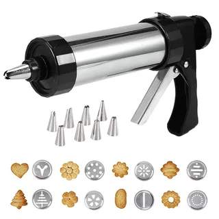 Edelstahl Gebäckpresse,Spritzgebäck presse,plätzchenpresse Set Keksmaschine Garnierspritze,DIY Backen Zubehör Mit 8 Aufsätzen Und 8 Spritzaufsätzen Zum Backen Und Dekorieren Von Kuchen Keksen