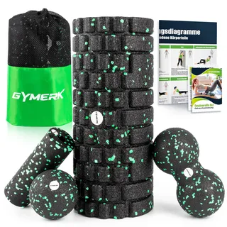 gymerk Faszienrolle Set mit 3D-Texturmassage, Enthält Anweisungen und Poster in Deutscher Sprache Tragetasche, Yoga Faszien Set mit Faszienball Faszienrolle Klein Duoball