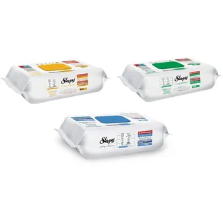 lauroo Sleepy Easy Clean Oberflächenreinigungstücher – 1 Gelb, 1 Blau, 1 Grün - 300 Tücher + Bambus Vital-Pads