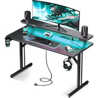 Five Stars Five Stars® Gaming Schreibtisch - Computertisch - 100x50x75 cm - Gaming-Schreibtisch mit LED-Beleuchtung - Schwarze Carbon