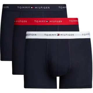 Tommy Hilfiger Herren 3er Pack Boxershorts Trunks mit Logobund, Mehrfarbig (Primary Red/White/Desert Sky), L