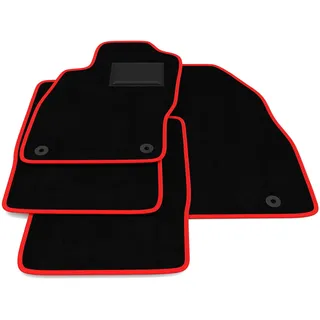 Fußmatten kompatibel mit Opel Corsa D 2006-2014, roter Rand, maßgeschneiderte Automatten Set, Velours, Autoteppich