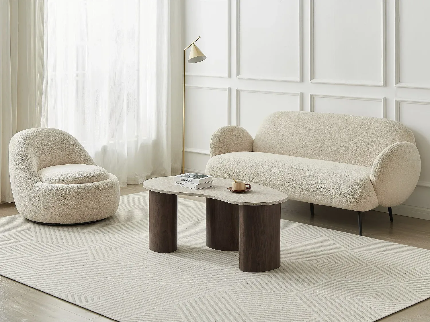 Couchtisch - MDF - Travertin-Optik - Beige & Holzfarben dunkel - ALOZYA