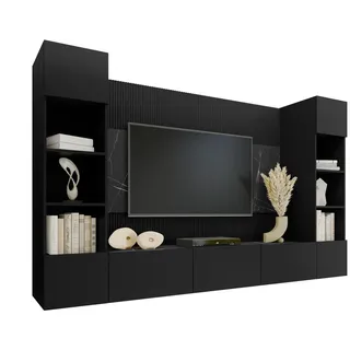 Mirjan24 Wohnwand Schwarz, Marmor Optik, 260x150x38 cm, Wohnzimmer, Wohnwände, Anbauwände