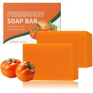 Kaki Seife 2 Stück - Presimmon Soap - Persimmon Seife - Tiefenreinigend & Feuchtigkeitsspendend Duschbrocken - Kernseife Natur mit Olivenöl & Kokosöl - Duschseife Männer & Frauen - Für Alle Hauttypen