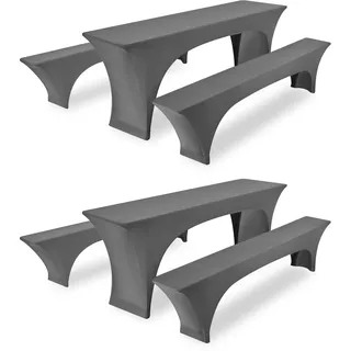 FXKS Zwei 3er-Sets Elastische Biertischhussen, Hellgrau Biertisch und Bankabdeckung,50 cm Tischbreite, 220 x 50 x 70 cm Bierzeltabdeckung für Bankett-Partys im Freien Bierbank