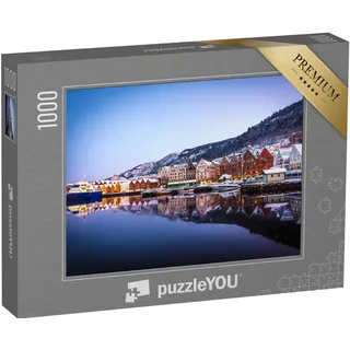 puzzleYOU: Puzzle 1000 Teile „Weihnachtliche Holzhäuser in Bergen, Norwegen“ – aus der Puzzle-Kollektion Bergen, Europäische Städte