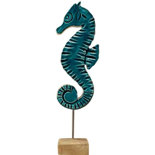Seepferdchen Deko Türkis Mangoholz 19,5cm maritim handgeschnitzt